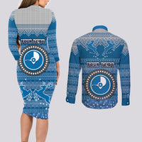 Personalised Yap Christmas Couples Matching Long Sleeve Bodycon Dress and Long Sleeve Button Shirts Coat of Arms Beautiful Merry Xmas Snowflake LT03 - Polynesian Pride