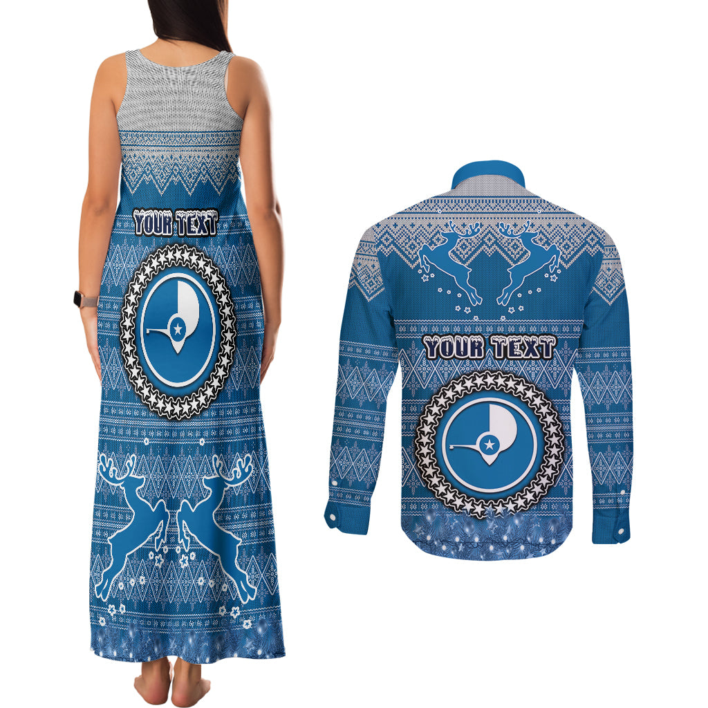 Personalised Yap Christmas Couples Matching Tank Maxi Dress and Long Sleeve Button Shirts Coat of Arms Beautiful Merry Xmas Snowflake LT03 - Polynesian Pride