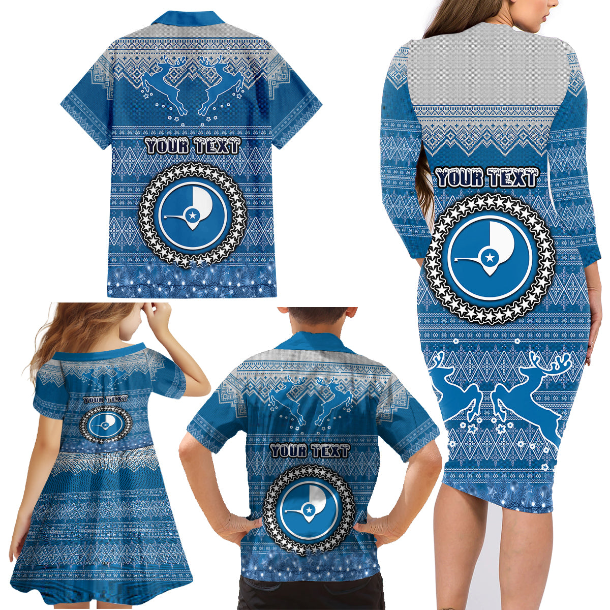 Personalised Yap Christmas Family Matching Long Sleeve Bodycon Dress and Hawaiian Shirt Coat of Arms Beautiful Merry Xmas Snowflake LT03 - Polynesian Pride