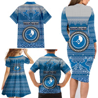Personalised Yap Christmas Family Matching Long Sleeve Bodycon Dress and Hawaiian Shirt Coat of Arms Beautiful Merry Xmas Snowflake LT03 - Polynesian Pride
