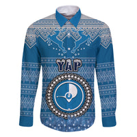 Personalised Yap Christmas Family Matching Long Sleeve Bodycon Dress and Hawaiian Shirt Coat of Arms Beautiful Merry Xmas Snowflake LT03 Dad's Shirt - Long Sleeve Blue - Polynesian Pride