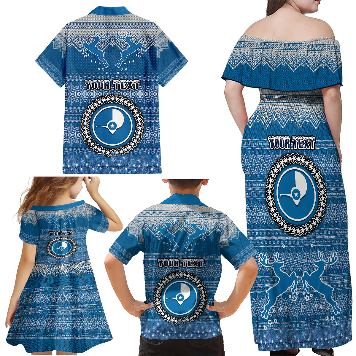 Personalised Yap Christmas Family Matching Off Shoulder Maxi Dress and Hawaiian Shirt Coat of Arms Beautiful Merry Xmas Snowflake LT03 - Polynesian Pride