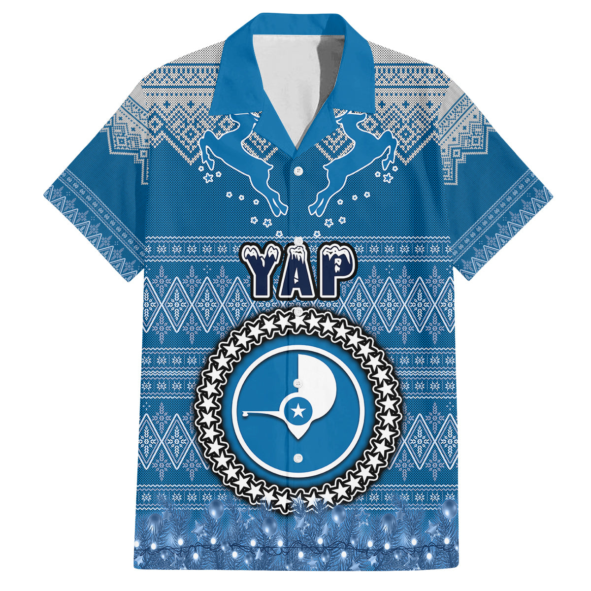 Personalised Yap Christmas Family Matching Off Shoulder Maxi Dress and Hawaiian Shirt Coat of Arms Beautiful Merry Xmas Snowflake LT03 Mom's Dress Blue - Polynesian Pride