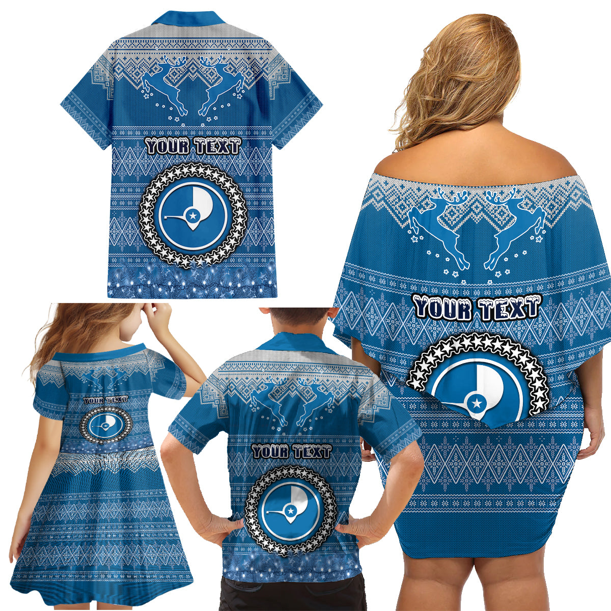 Personalised Yap Christmas Family Matching Off Shoulder Short Dress and Hawaiian Shirt Coat of Arms Beautiful Merry Xmas Snowflake LT03 - Polynesian Pride