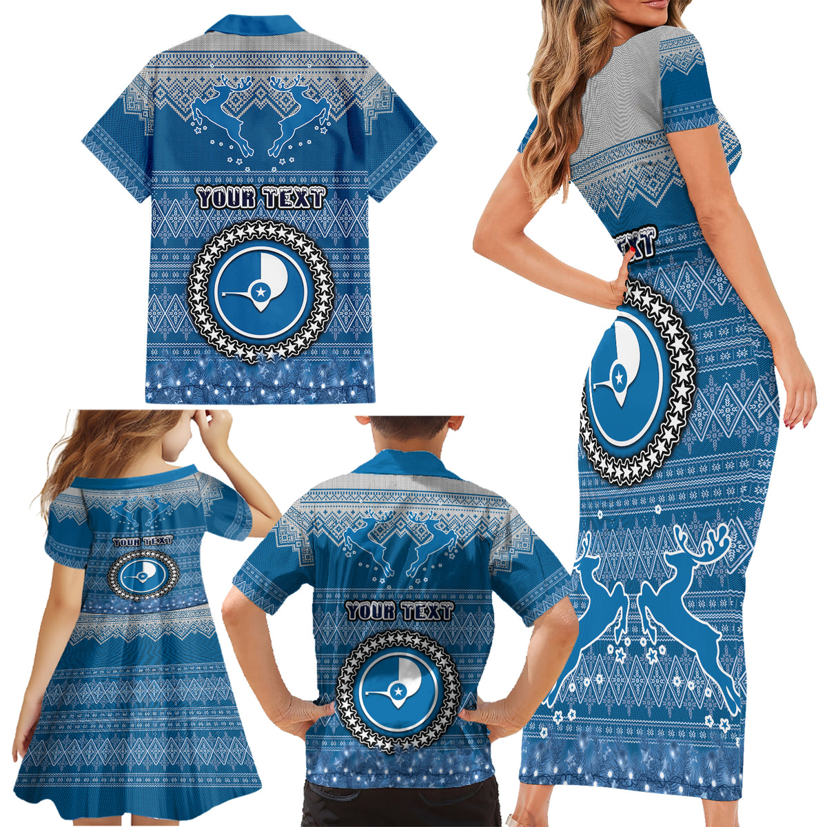 Personalised Yap Christmas Family Matching Short Sleeve Bodycon Dress and Hawaiian Shirt Coat of Arms Beautiful Merry Xmas Snowflake LT03 - Polynesian Pride