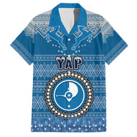 Personalised Yap Christmas Family Matching Short Sleeve Bodycon Dress and Hawaiian Shirt Coat of Arms Beautiful Merry Xmas Snowflake LT03 Dad's Shirt - Short Sleeve Blue - Polynesian Pride