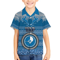 Personalised Yap Christmas Family Matching Short Sleeve Bodycon Dress and Hawaiian Shirt Coat of Arms Beautiful Merry Xmas Snowflake LT03 Son's Shirt Blue - Polynesian Pride