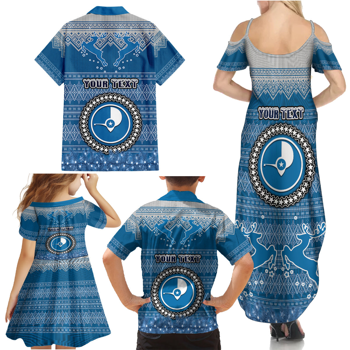 Personalised Yap Christmas Family Matching Summer Maxi Dress and Hawaiian Shirt Coat of Arms Beautiful Merry Xmas Snowflake LT03 - Polynesian Pride