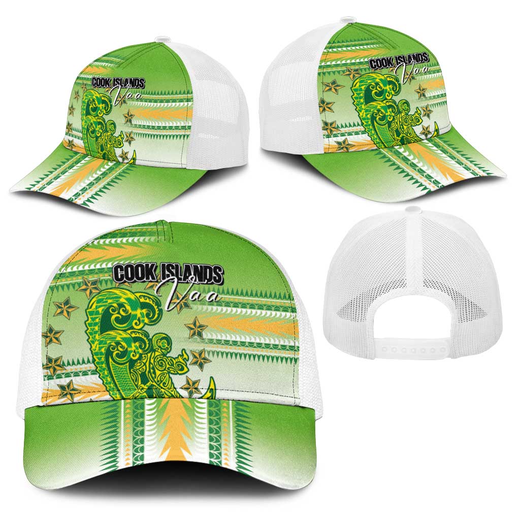 Cook Islands Va'a Race Baseball Net Cap Te Tatau Tattoos Sporty Style Green-White Color - Polynesian Pride