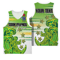 Personalised Cook Islands Va'a Race Basketball Jersey Te Tatau Tattoos Sporty Style Green-White Color LT03 - Polynesian Pride
