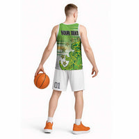 Personalised Cook Islands Va'a Race Basketball Jersey Te Tatau Tattoos Sporty Style Green-White Color LT03 - Polynesian Pride