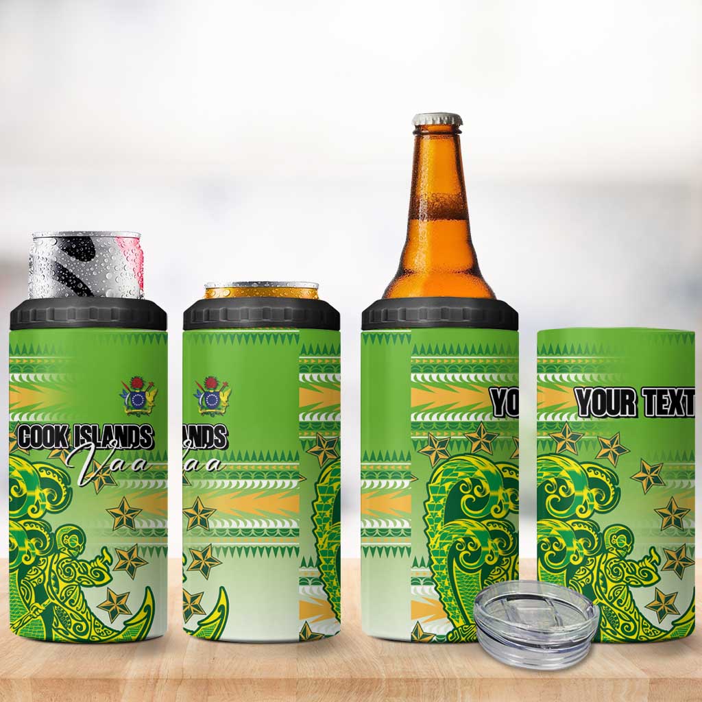 Personalised Cook Islands Va'a Race 4 in 1 Can Cooler Tumbler Te Tatau Tattoos Sporty Style Green-White Color LT03 - Polynesian Pride