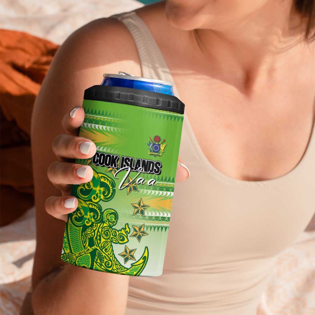 Personalised Cook Islands Va'a Race 4 in 1 Can Cooler Tumbler Te Tatau Tattoos Sporty Style Green-White Color LT03 - Polynesian Pride