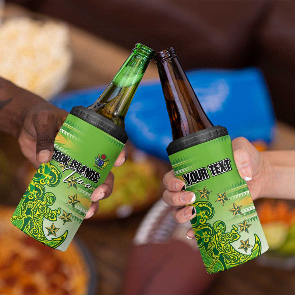 Personalised Cook Islands Va'a Race 4 in 1 Can Cooler Tumbler Te Tatau Tattoos Sporty Style Green-White Color LT03 - Polynesian Pride