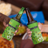 Personalised Cook Islands Va'a Race 4 in 1 Can Cooler Tumbler Te Tatau Tattoos Sporty Style Green-White Color LT03 - Polynesian Pride