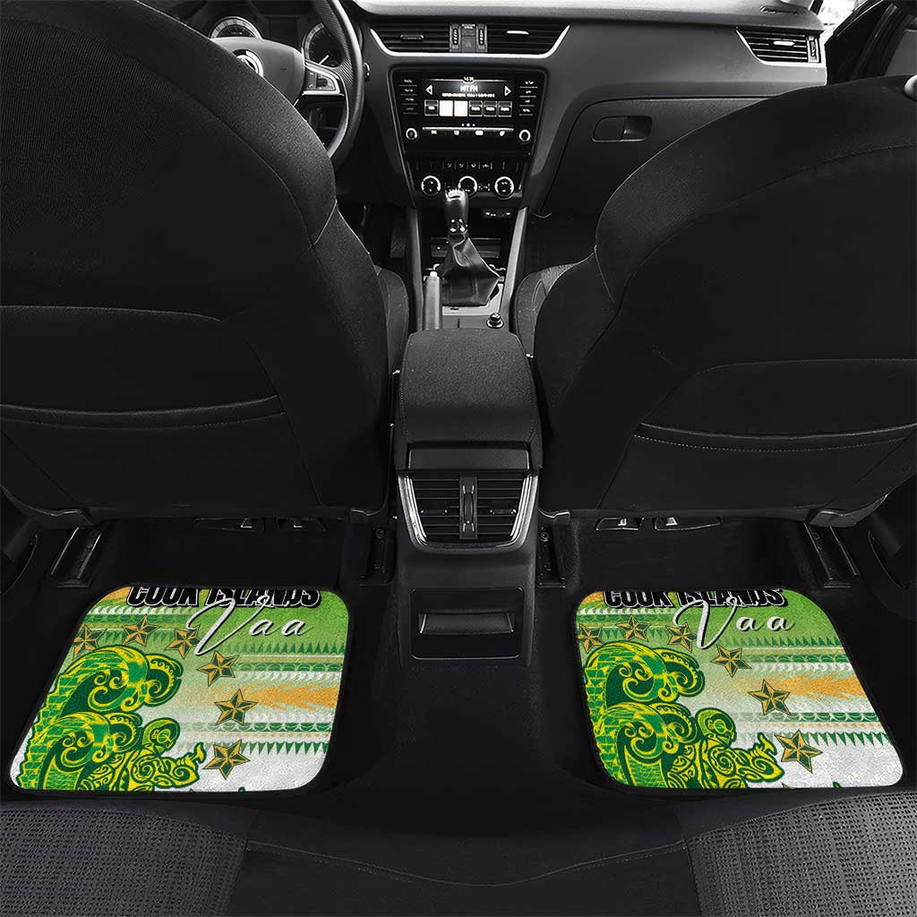 Personalised Cook Islands Va'a Race Car Mats Te Tatau Tattoos Sporty Style Green-White Color - Polynesian Pride