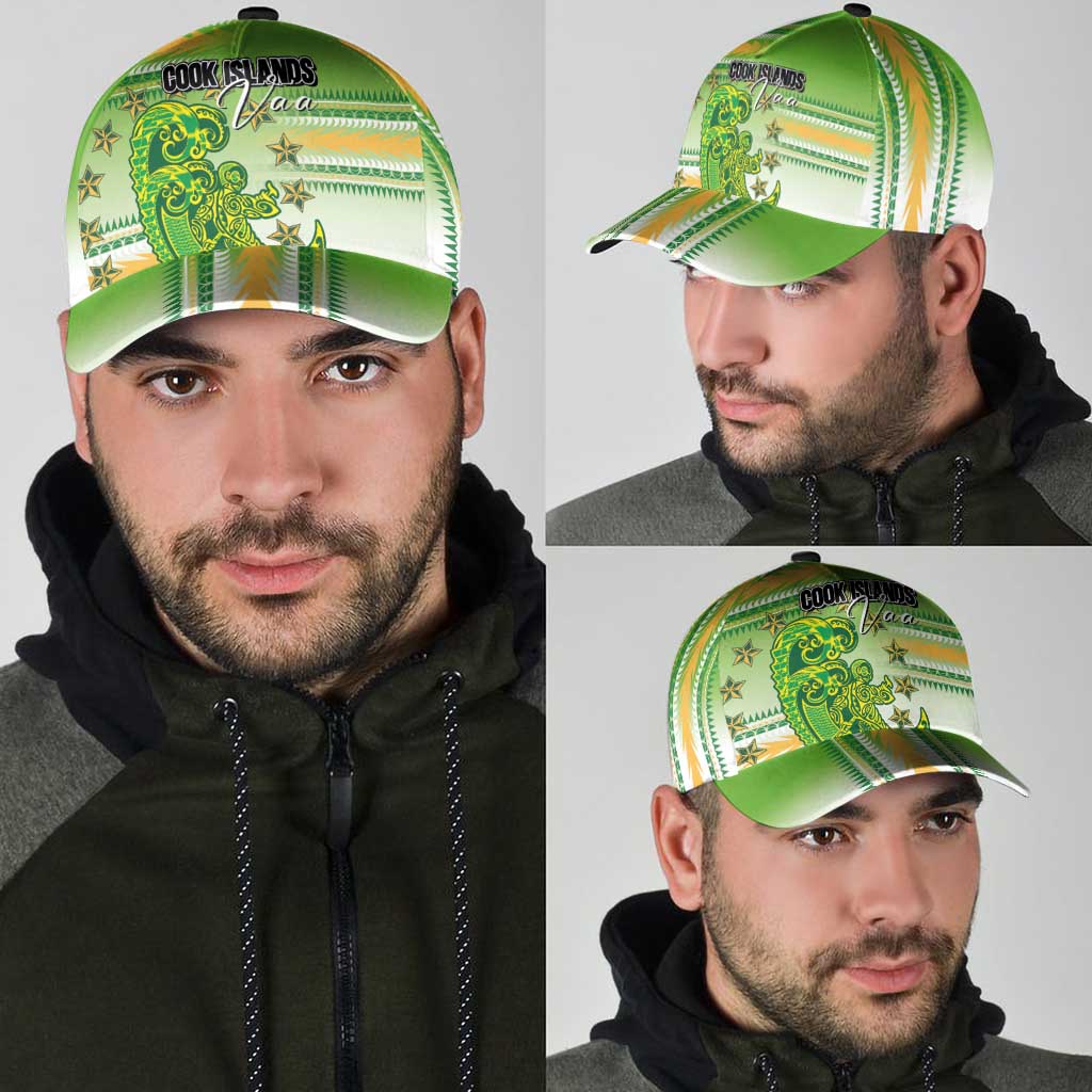 Cook Islands Va'a Race Classic Cap Te Tatau Tattoos Sporty Style Green-White Color - Polynesian Pride