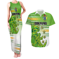 Personalised Cook Islands Va'a Race Couples Matching Tank Maxi Dress and Hawaiian Shirt Te Tatau Tattoos Sporty Style Green-White Color LT03 Green - Polynesian Pride