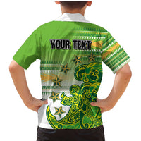 Personalised Cook Islands Va'a Race Family Matching Mermaid Dress and Hawaiian Shirt Te Tatau Tattoos Sporty Style Green-White Color LT03 - Polynesian Pride
