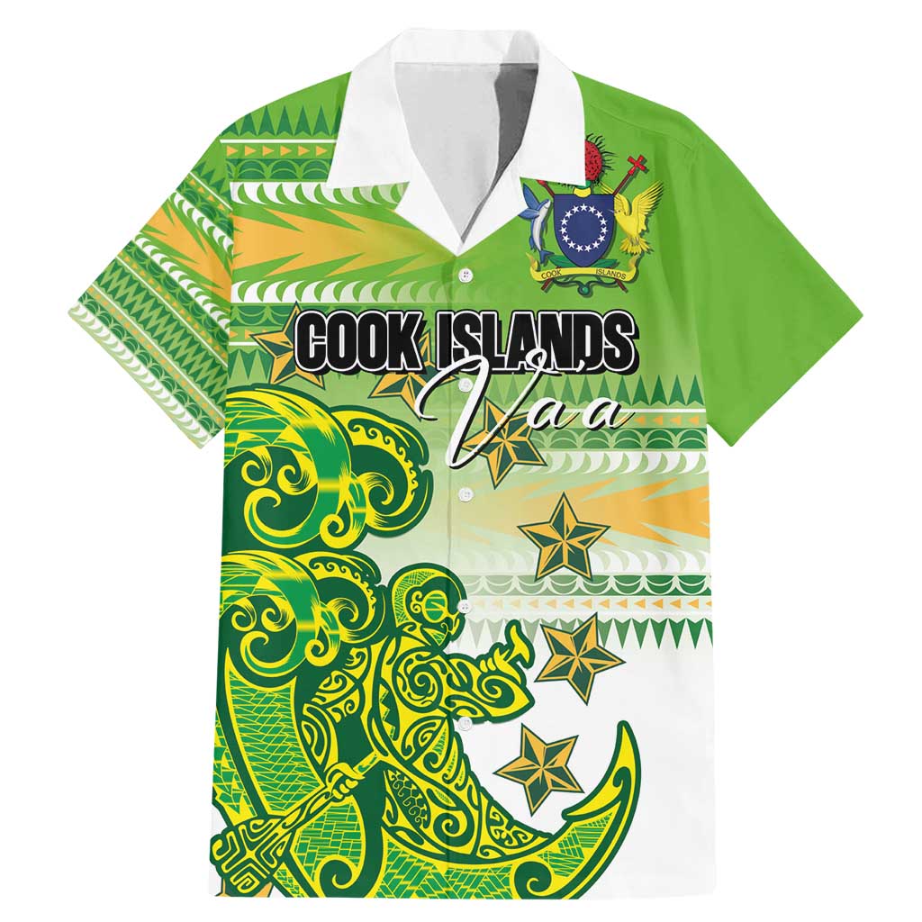Personalised Cook Islands Va'a Race Family Matching Mermaid Dress and Hawaiian Shirt Te Tatau Tattoos Sporty Style Green-White Color LT03 Dad's Shirt - Short Sleeve Green - Polynesian Pride