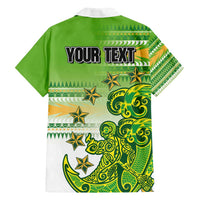 Personalised Cook Islands Va'a Race Family Matching Off Shoulder Maxi Dress and Hawaiian Shirt Te Tatau Tattoos Sporty Style Green-White Color LT03 - Polynesian Pride
