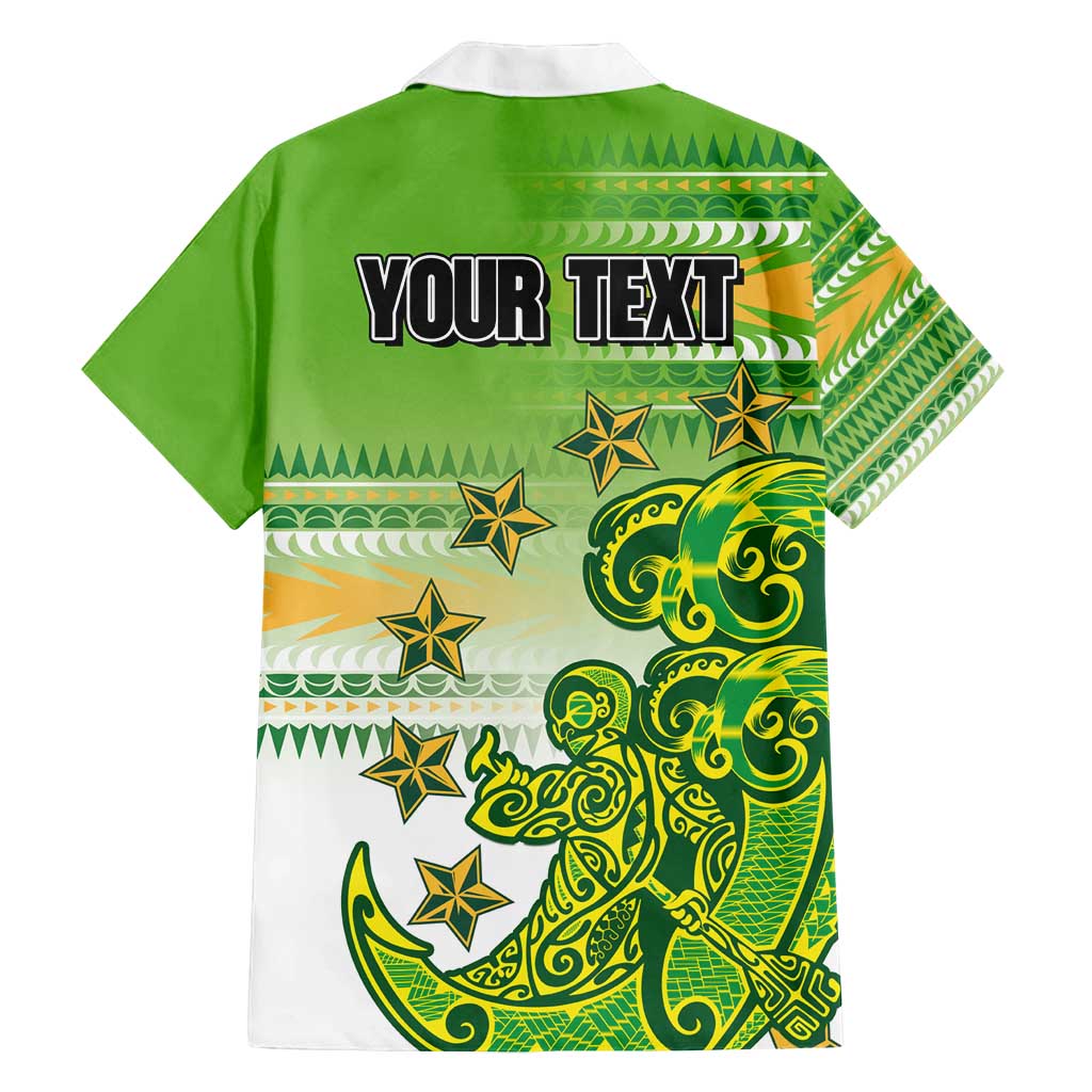 Personalised Cook Islands Va'a Race Family Matching Off Shoulder Short Dress and Hawaiian Shirt Te Tatau Tattoos Sporty Style Green-White Color LT03 - Polynesian Pride