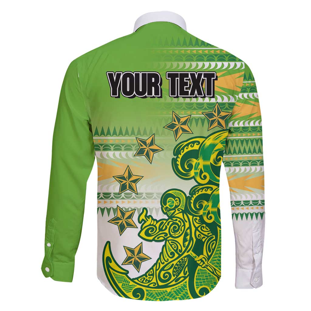 Personalised Cook Islands Va'a Race Family Matching Off Shoulder Short Dress and Hawaiian Shirt Te Tatau Tattoos Sporty Style Green-White Color LT03 - Polynesian Pride