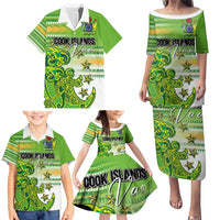 Personalised Cook Islands Va'a Race Family Matching Puletasi and Hawaiian Shirt Te Tatau Tattoos Sporty Style Green-White Color LT03 - Polynesian Pride