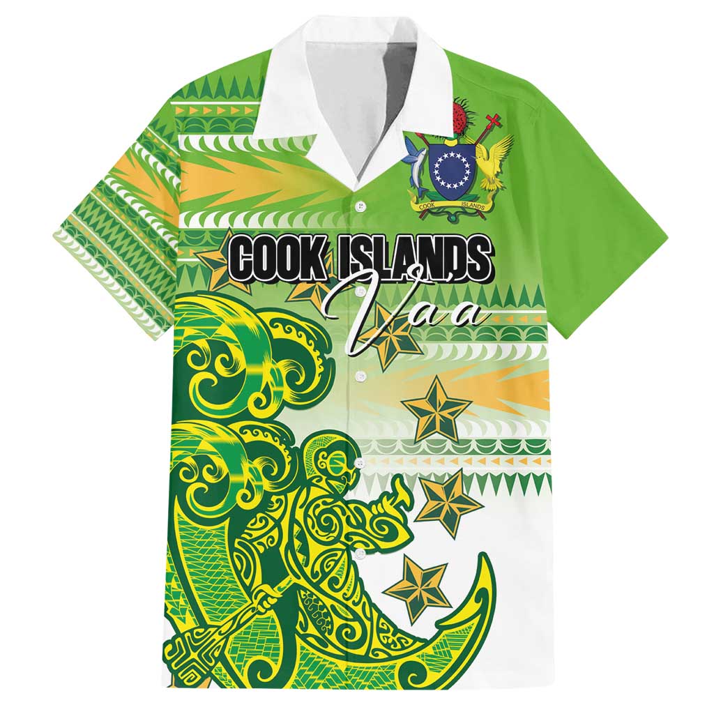 Personalised Cook Islands Va'a Race Family Matching Puletasi and Hawaiian Shirt Te Tatau Tattoos Sporty Style Green-White Color LT03 Dad's Shirt - Short Sleeve Green - Polynesian Pride