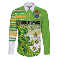 Personalised Cook Islands Va'a Race Family Matching Puletasi and Hawaiian Shirt Te Tatau Tattoos Sporty Style Green-White Color LT03 Dad's Shirt - Long Sleeve Green - Polynesian Pride