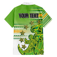 Personalised Cook Islands Va'a Race Family Matching Short Sleeve Bodycon Dress and Hawaiian Shirt Te Tatau Tattoos Sporty Style Green-White Color LT03 - Polynesian Pride