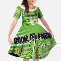 Personalised Cook Islands Va'a Race Family Matching Summer Maxi Dress and Hawaiian Shirt Te Tatau Tattoos Sporty Style Green-White Color LT03 Daughter's Dress Green - Polynesian Pride