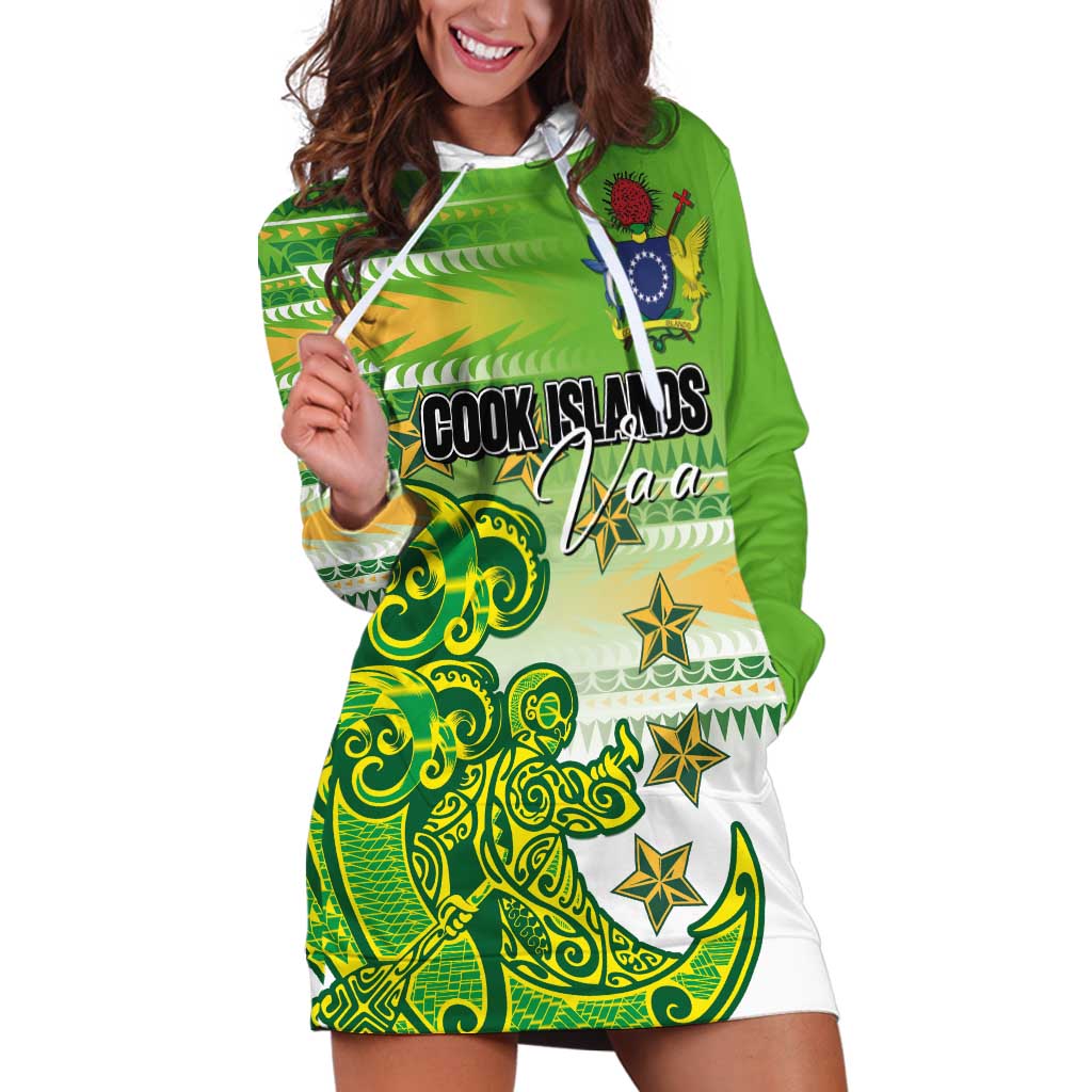 Personalised Cook Islands Va'a Race Hoodie Dress Te Tatau Tattoos Sporty Style Green-White Color LT03 Green - Polynesian Pride