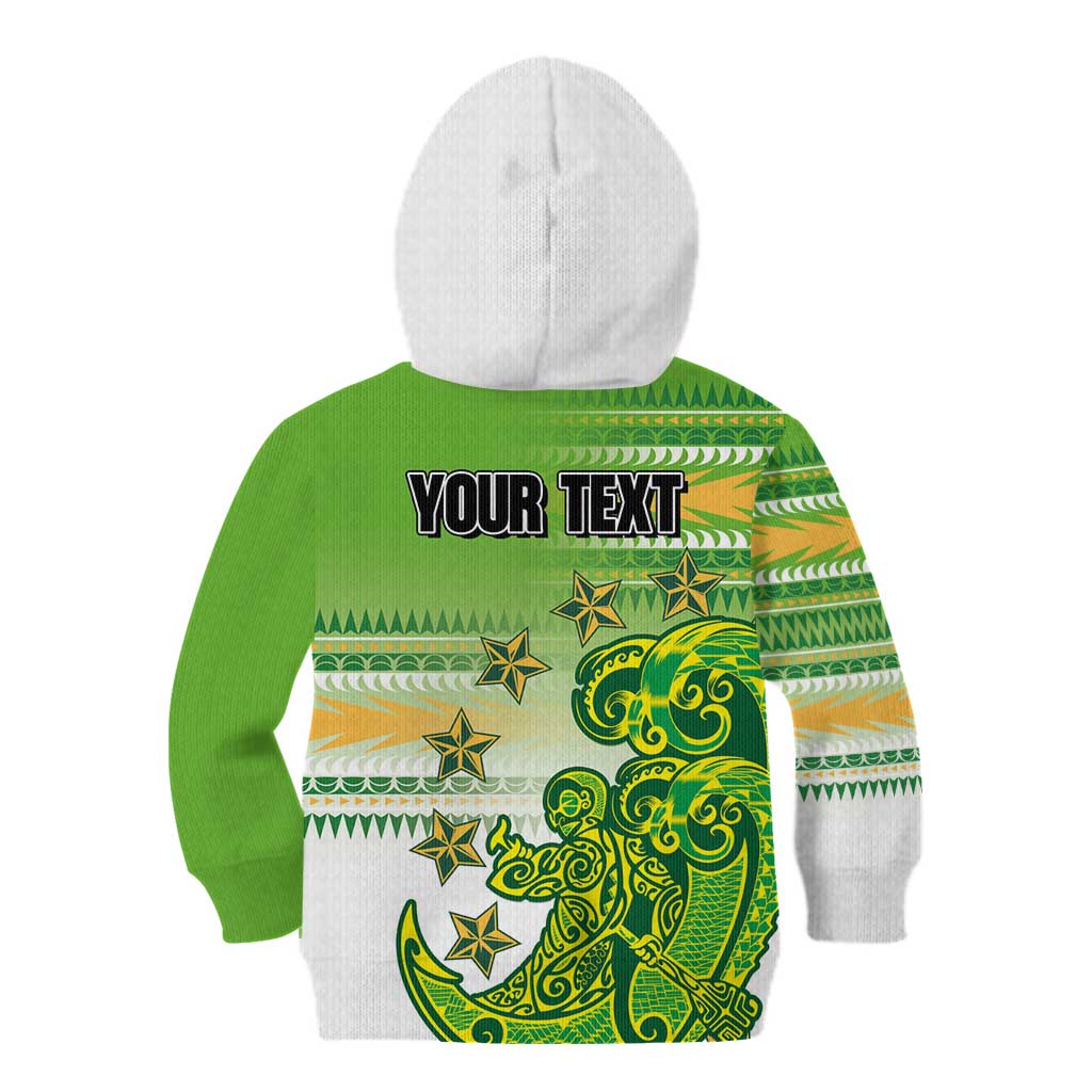 Personalised Cook Islands Va'a Race Kid Hoodie Te Tatau Tattoos Sporty Style Green-White Color LT03 - Polynesian Pride
