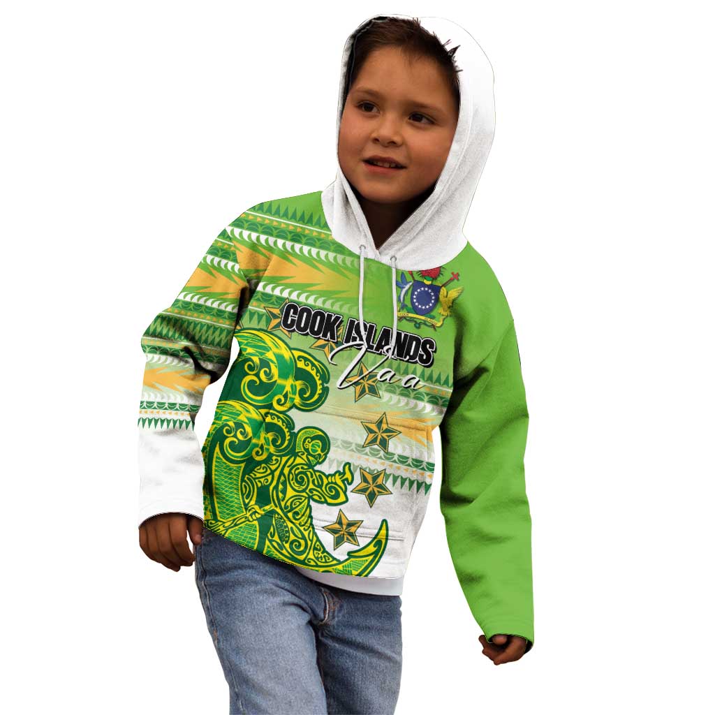 Personalised Cook Islands Va'a Race Kid Hoodie Te Tatau Tattoos Sporty Style Green-White Color LT03 - Polynesian Pride