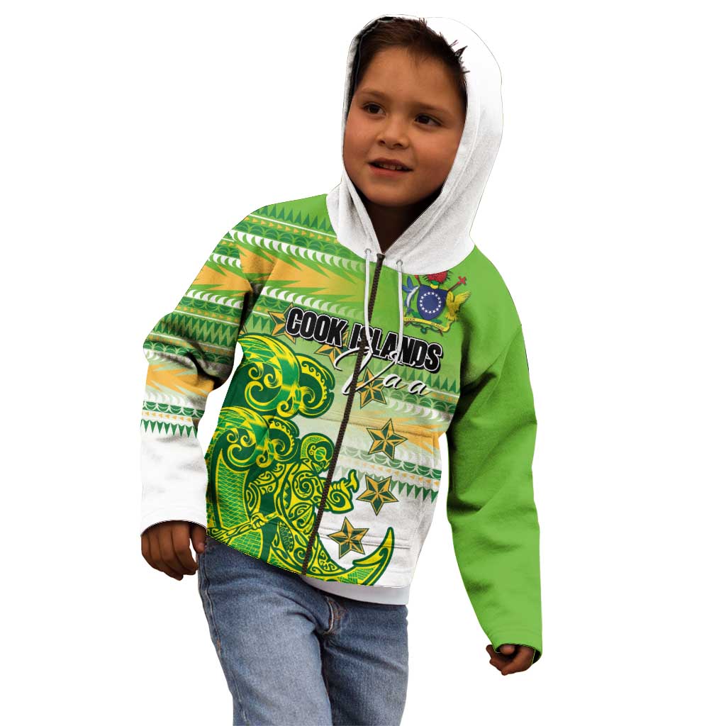 Personalised Cook Islands Va'a Race Kid Hoodie Te Tatau Tattoos Sporty Style Green-White Color LT03 - Polynesian Pride