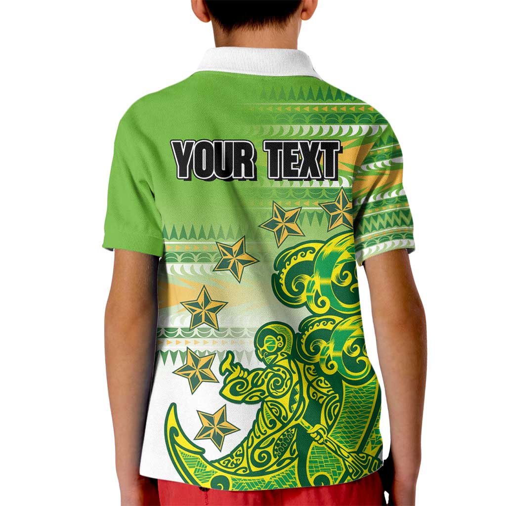 Personalised Cook Islands Va'a Race Kid Polo Shirt Te Tatau Tattoos Sporty Style Green-White Color LT03 - Polynesian Pride