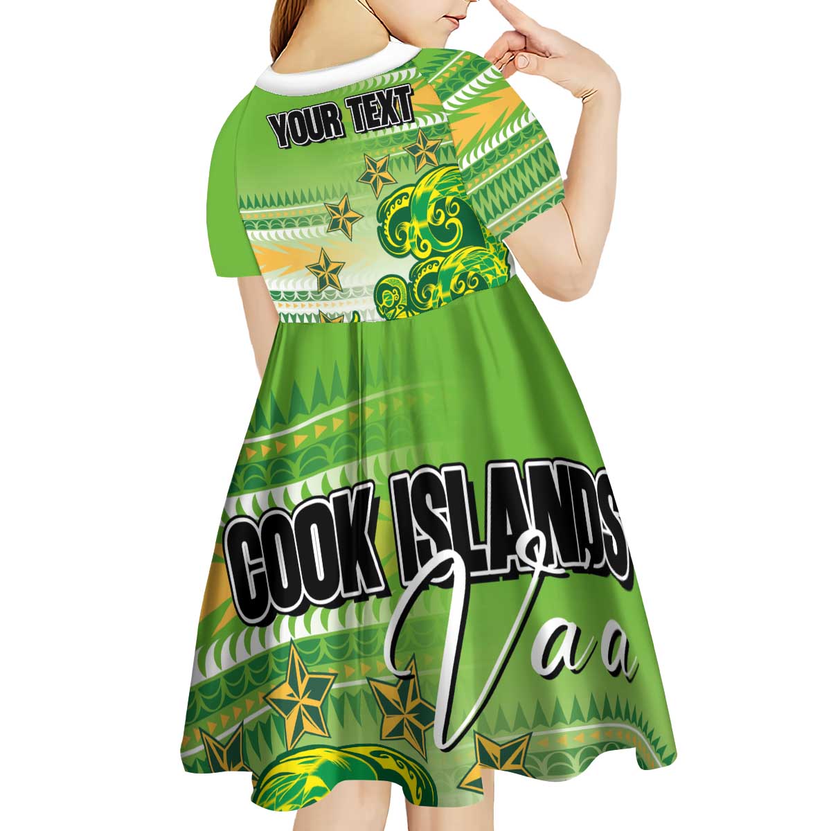 Personalised Cook Islands Va'a Race Kid Short Sleeve Dress Te Tatau Tattoos Sporty Style Green-White Color LT03 - Polynesian Pride