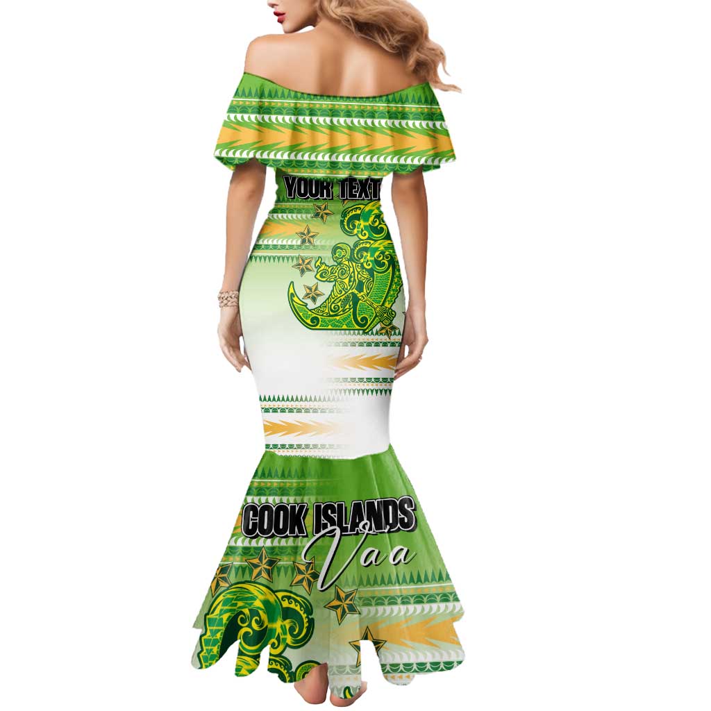 Personalised Cook Islands Va'a Race Mermaid Dress Te Tatau Tattoos Sporty Style Green-White Color LT03 - Polynesian Pride