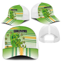 Cook Islands Va'a Race Mesh Trucker Cap Te Tatau Tattoos Sporty Style Green-White Color - Polynesian Pride