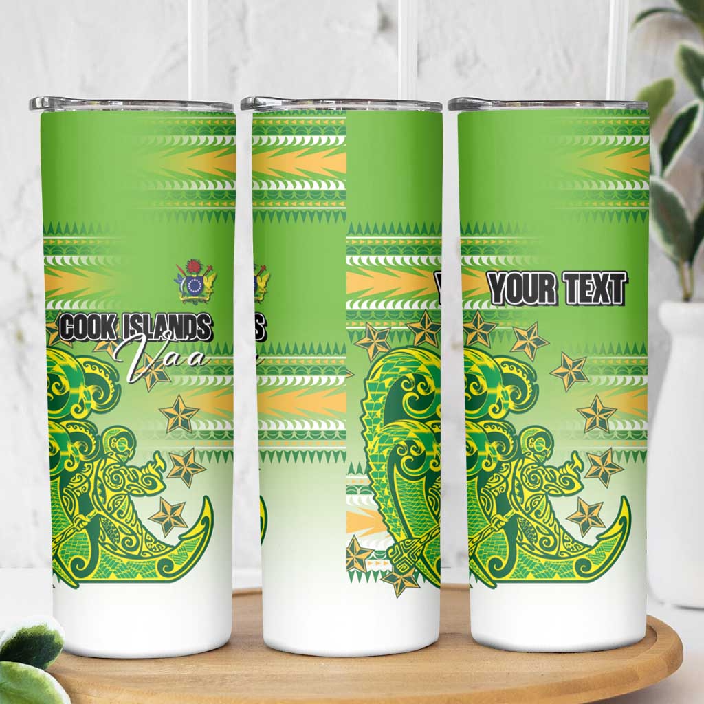 Personalised Cook Islands Va'a Race Skinny Tumbler Te Tatau Tattoos Sporty Style Green-White Color LT03 - Polynesian Pride
