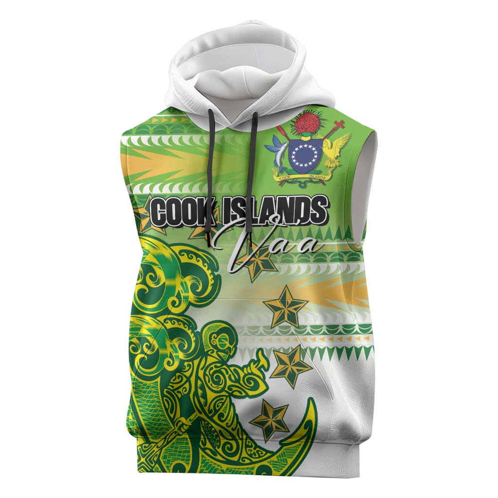 Personalised Cook Islands Va'a Race Sleeveless Hoodie Te Tatau Tattoos Sporty Style Green-White Color LT03 Green - Polynesian Pride