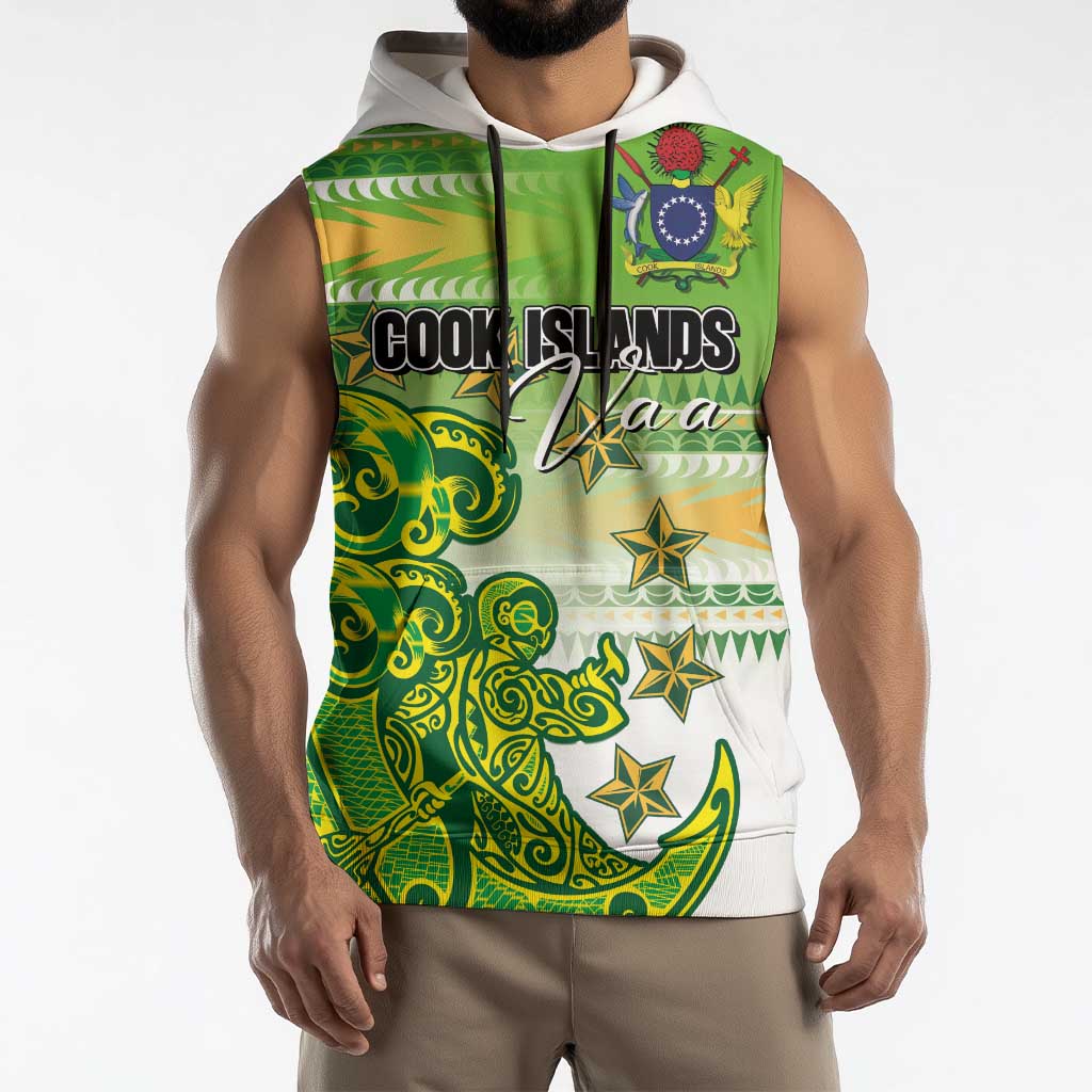 Personalised Cook Islands Va'a Race Sleeveless Hoodie Te Tatau Tattoos Sporty Style Green-White Color LT03 - Polynesian Pride