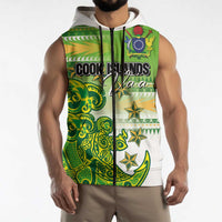 Personalised Cook Islands Va'a Race Sleeveless Zip Hoodie Te Tatau Tattoos Sporty Style Green-White Color LT03 - Polynesian Pride