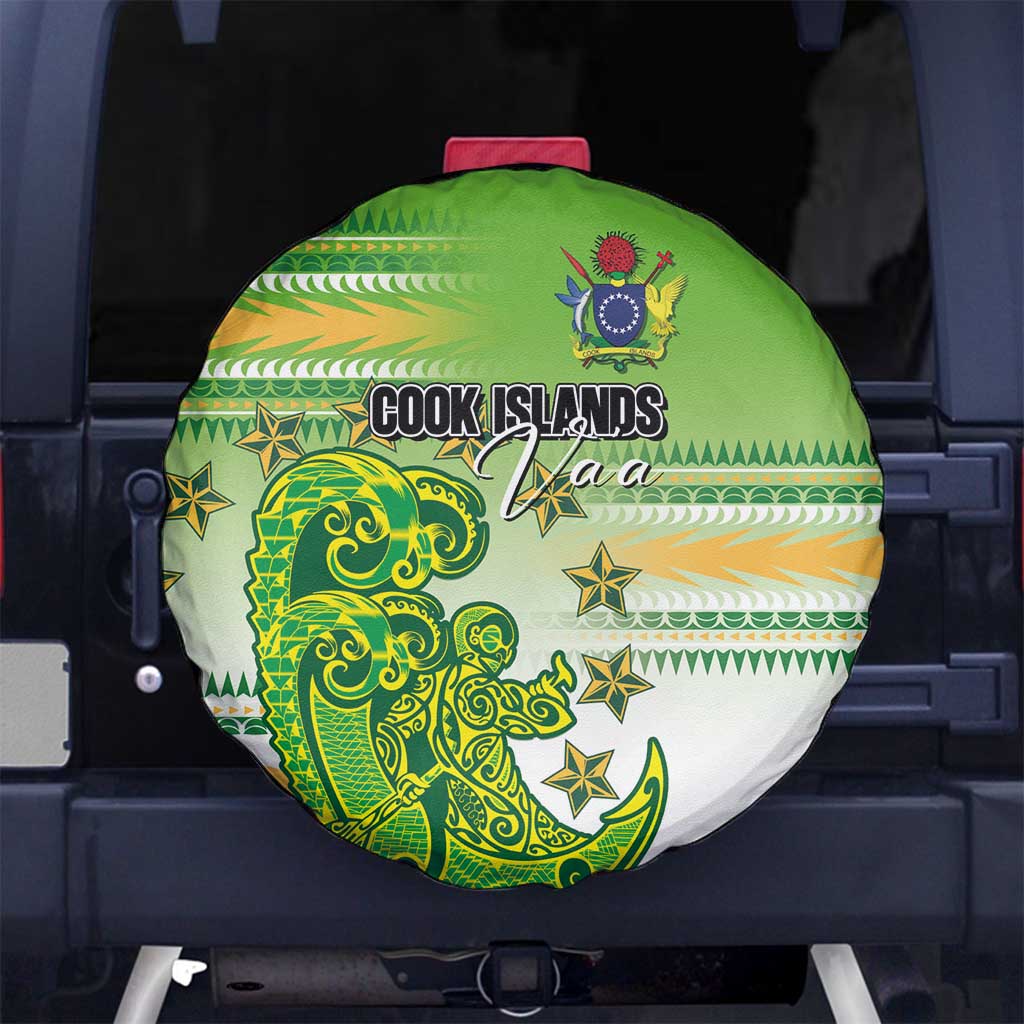 Cook Islands Va'a Race Spare Tire Cover Te Tatau Tattoos Sporty Style Green-White Color - Polynesian Pride