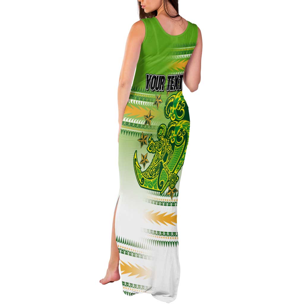 Personalised Cook Islands Va'a Race Tank Maxi Dress Te Tatau Tattoos Sporty Style Green-White Color LT03 - Polynesian Pride