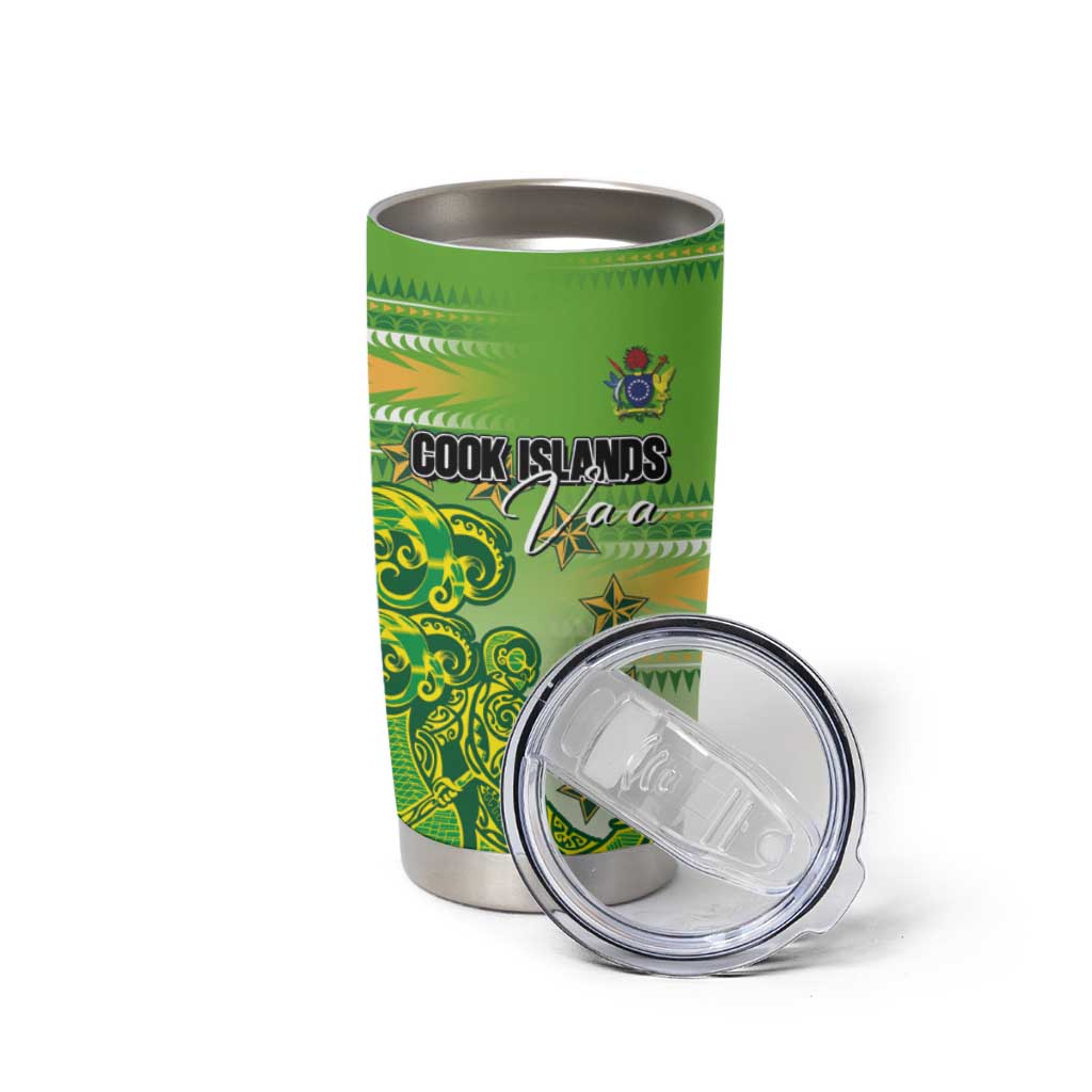 Personalised Cook Islands Va'a Race Tumbler Cup Te Tatau Tattoos Sporty Style Green-White Color - Polynesian Pride