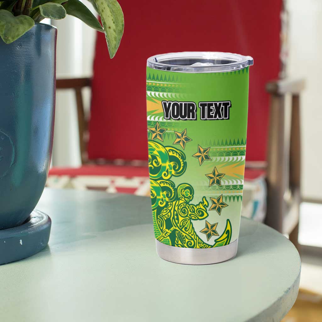 Personalised Cook Islands Va'a Race Tumbler Cup Te Tatau Tattoos Sporty Style Green-White Color - Polynesian Pride
