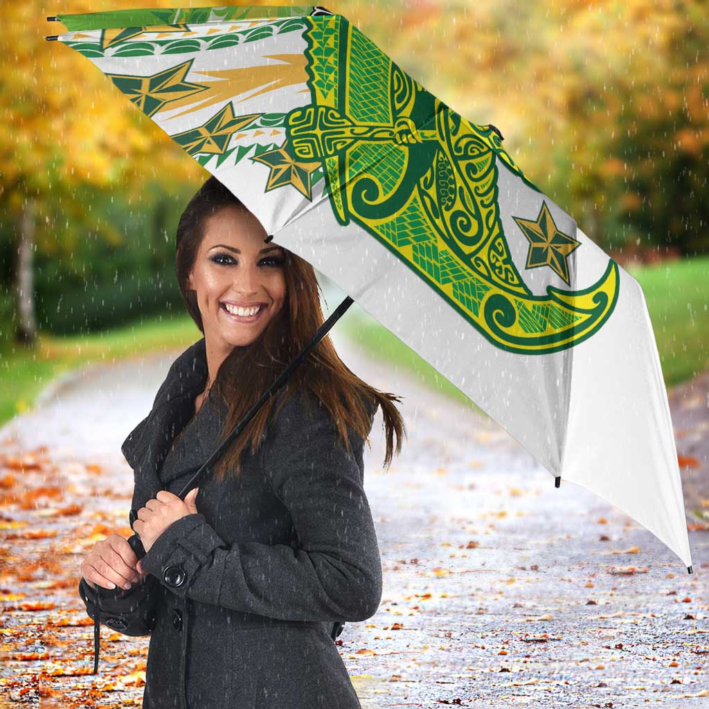 Cook Islands Va'a Race Umbrella Te Tatau Tattoos Sporty Style Green-White Color - Polynesian Pride