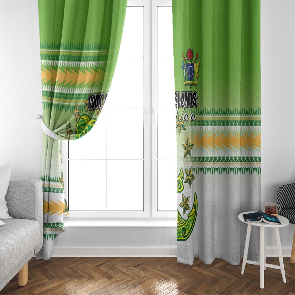 Cook Islands Va'a Race Window Curtain Te Tatau Tattoos Sporty Style Green-White Color - Polynesian Pride